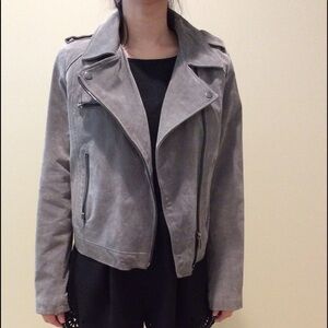 MANGO GRAY GREY SUEDE BIKER JACKET XS / S